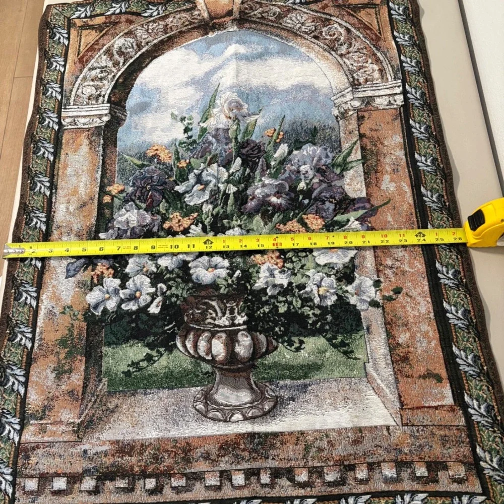 Sea Gull Floral Tapestry Wall Hanging Iris Flower Urn Archway Woven Art 34x26
